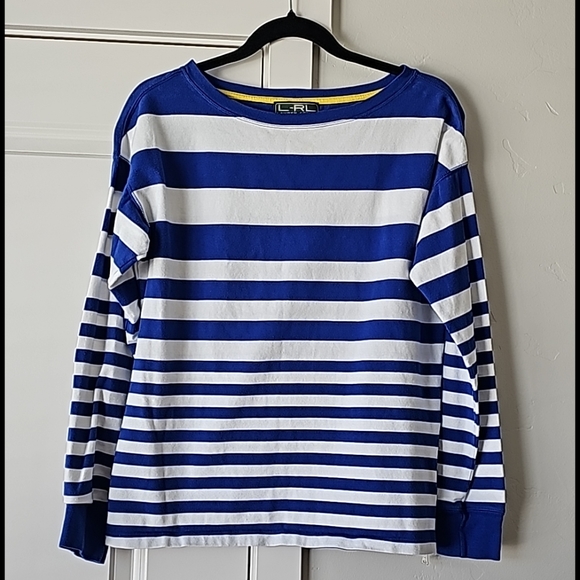LRL Lauren Active Royal Blue Striped Sweatshirt - Picture 1 of 11
